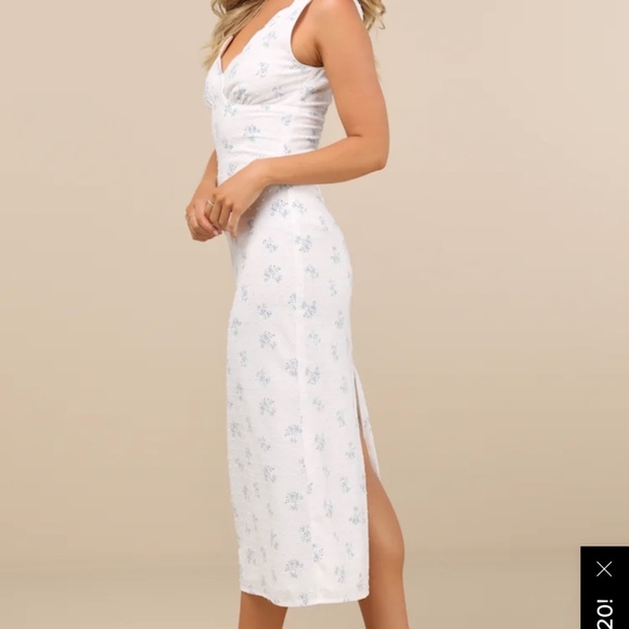 Lulus Natassa White Floral Swiss Dot Midi Dress - Size L - Picture 5 of 5